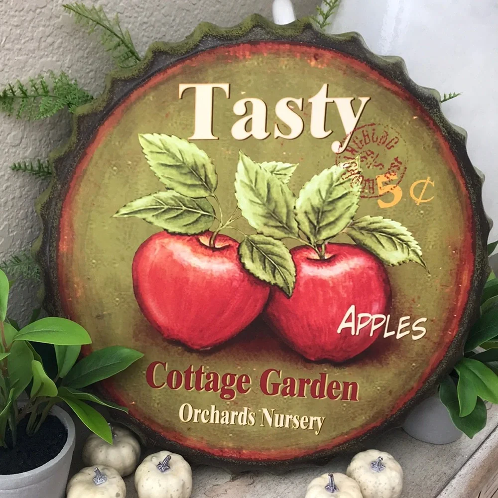 Rustic Farmhouse vintage fall harvest metal sign with Apples
